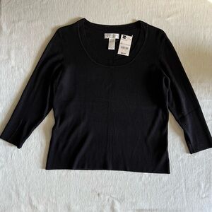 NWT Worthington Women’s Black Ribbed 3/4 Sleeve Top PXL